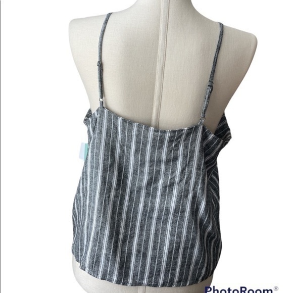 Abound women black leo white stripe Linen Button Front Camisole Tank Top Sz XXL - Picture 4 of 6